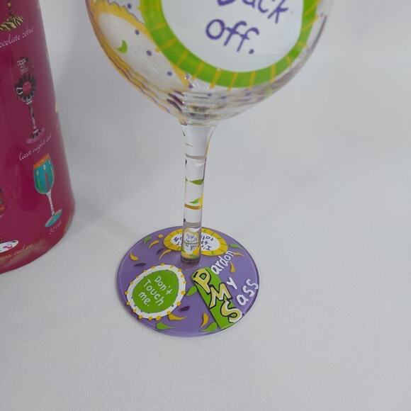 Lolita Wine Glass PMS "Pardon My Sass" Hand Painted with Recipe on bottom - Picture 3 of 4